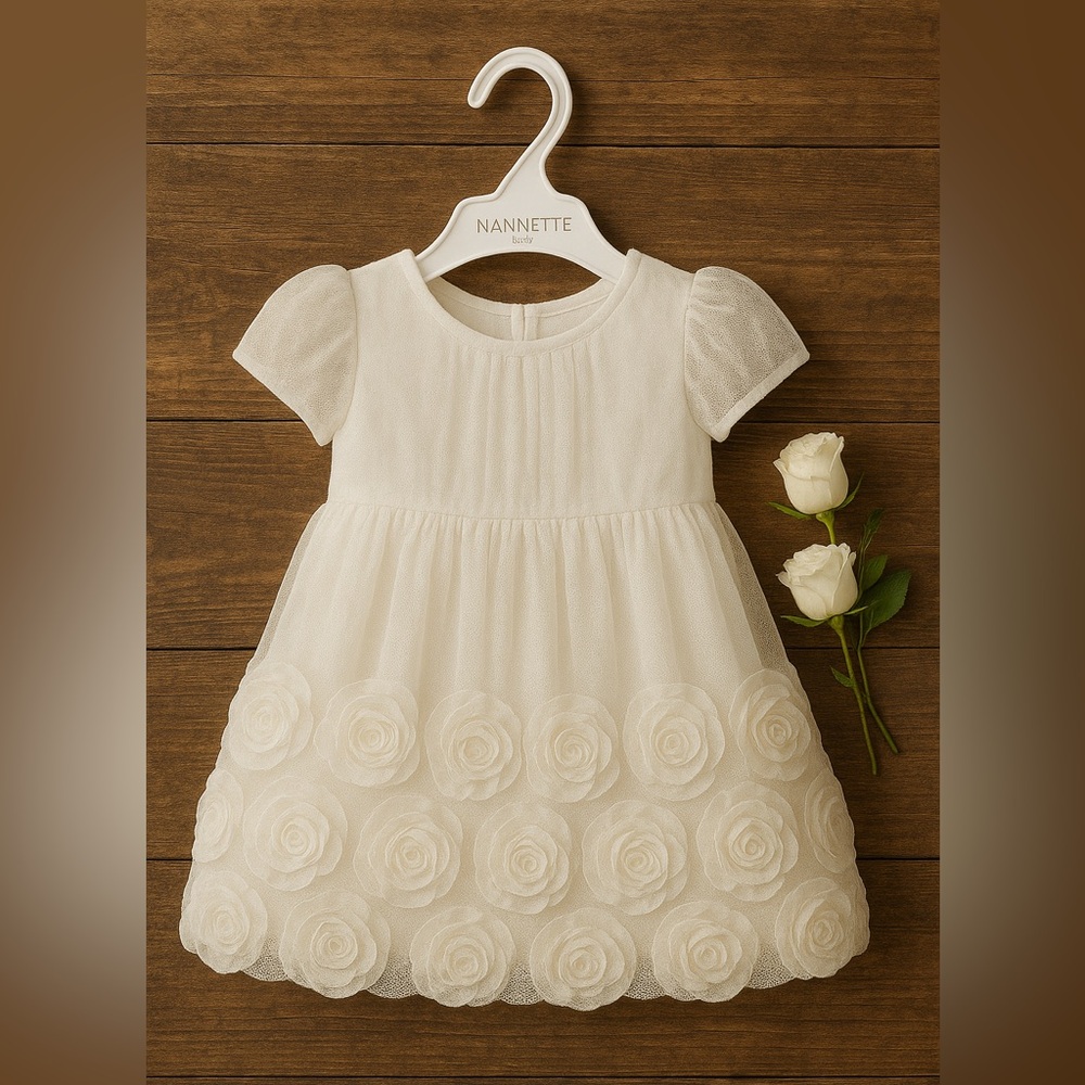 Nannette White Rosette Kids Dress